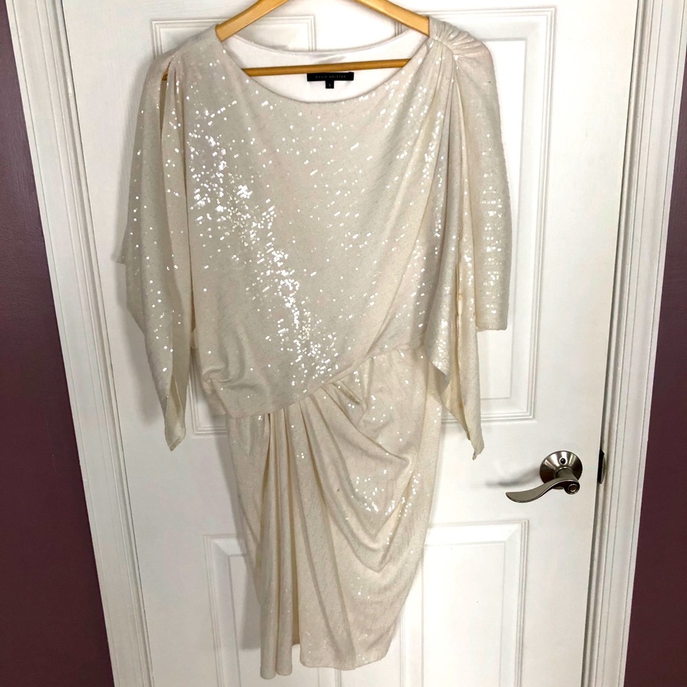 Draped David Meister dress w/ sequins, white hot!